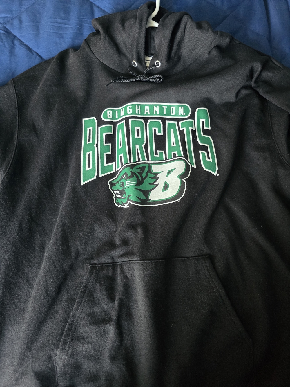 Champion Black Hoodie with Drawstring and Silver Eyelets